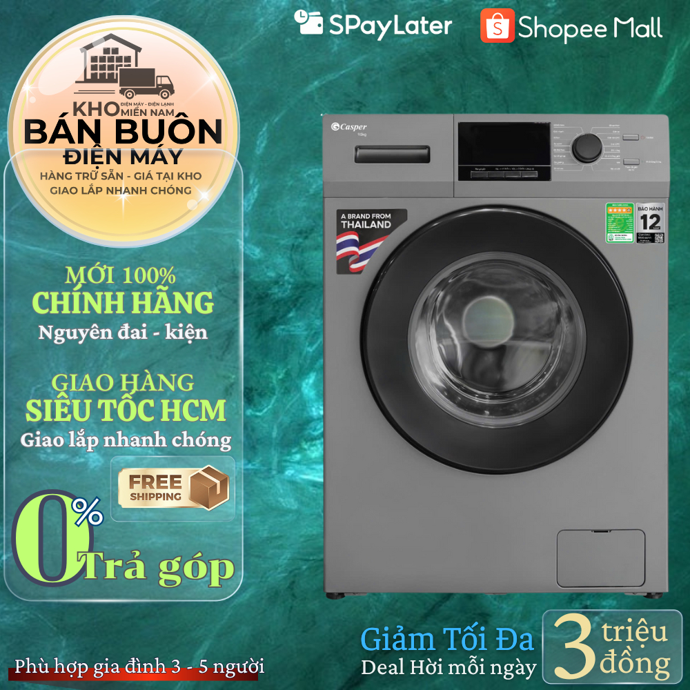 Máy giặt Casper Inverter 9.5kg WF-95VG5 cửa trước, giặt hơi nước, tiết kiệm điện