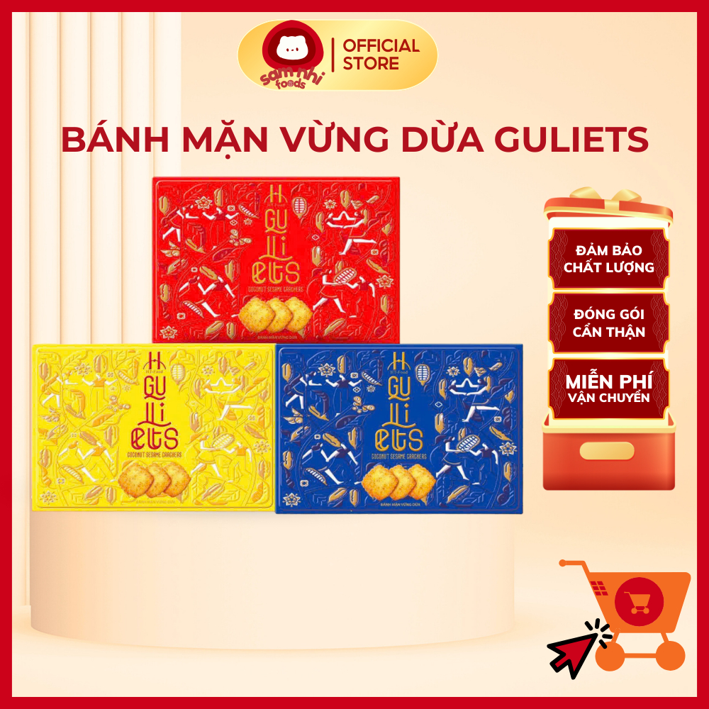 Bánh Mặn Vừng Dừa Guliets HT Foods, Hộp Bánh Tết Sang Trọng, Set Quà Doanh Nghiệp