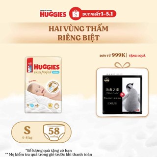  Tã bỉm dán sơ sinh Huggies Skin Perfect S 54+4 miếng với 2 vùng thấm giảm kích ứng da 