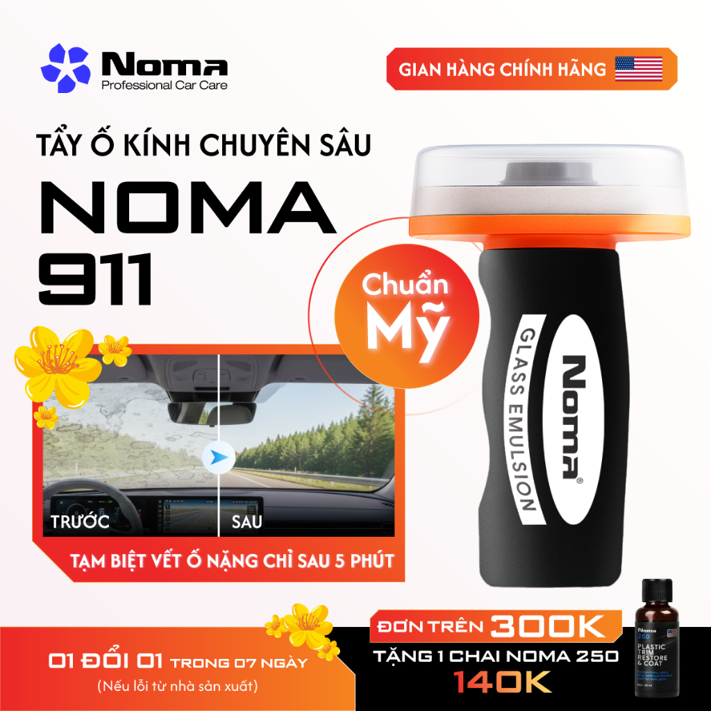 [CHÍNH HÃNG MỸ] Nước Tẩy Kính Ô Tô Noma 911 – Sạch Màng Dầu, Trong Kính, Kèm Pad Chà 100g