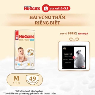  Tã bỉm dán sơ sinh Huggies Skin Perfect M 46+3 miếng với 2 vùng thấm giảm kích ứng da 
