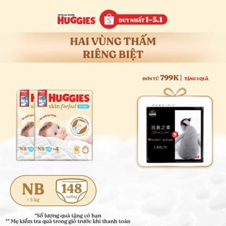  Combo 2 Tã bỉm dán sơ sinh Huggies Skin PerfectNB 70+4 miếng với 2 vùng thấm giảm kích ứng da 