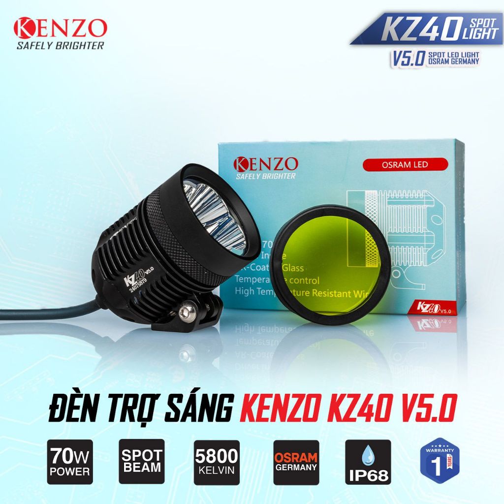 Đèn Trợ Sáng Kenzo Kz40 V5, Công Suất 70W Chip Led OSRAM Đức, Ánh Sáng Siêu Gom Xa - Bảo Hành 1 Năm