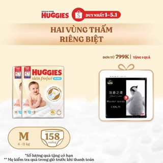  Combo 2 Tã bỉm dán sơ sinh Huggies Skin Perfect M 76+3 miếng với 2 vùng thấm giảm kích ứng da 