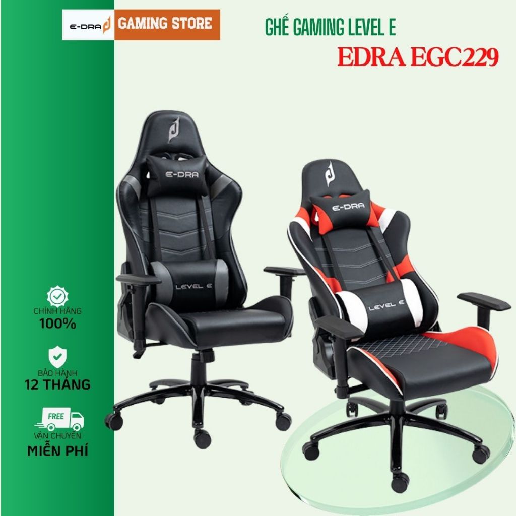 Ghế Gaming đệm cao su nguyên khối E-DRA EGC229 Tay Ghế 2D, khung kim loại chịu tải 150kg Chính hãng