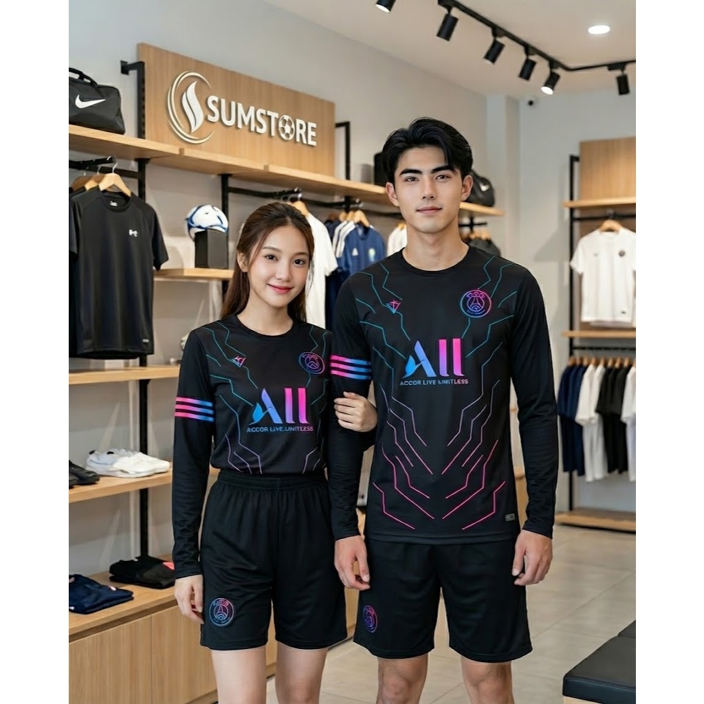 Quần Áo Bóng Đá Độc Lạ Đẹp Dài Tay - Đồ Đá Banh Tay Dài Nam Nữ P-Ét-G Đen