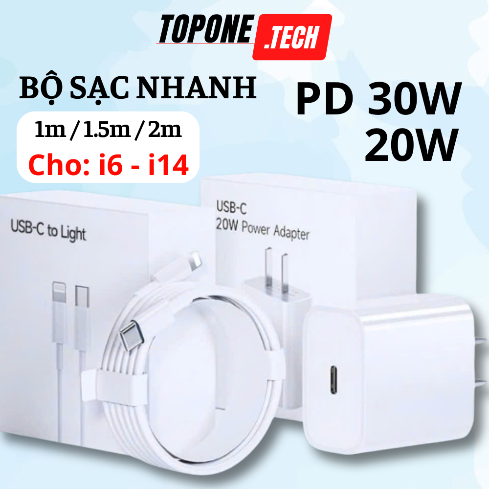 Bộ Sạc nhanh (Củ sạc PD30W/PD20W+Dây sạc nhanh 1m/1.5/2m)Sạc nhanh An toàn không lo nóng máy Hỗ trợ 