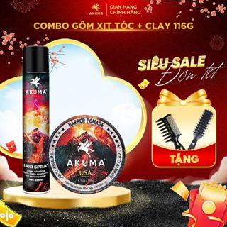   COMBO  Sáp Vuốt Tóc Gôm Xịt Tóc Xịt Tạo Phồng Tóc AKUMA Hàng Chính Hãng Giữ Nếp Lâu Tạo Kiểu Chuẩn Salon 