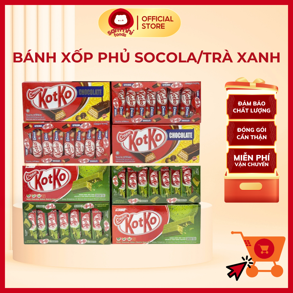 Bánh kem xốp phủ socola, trà xanh Kotko hộp 400gr (24 cái)