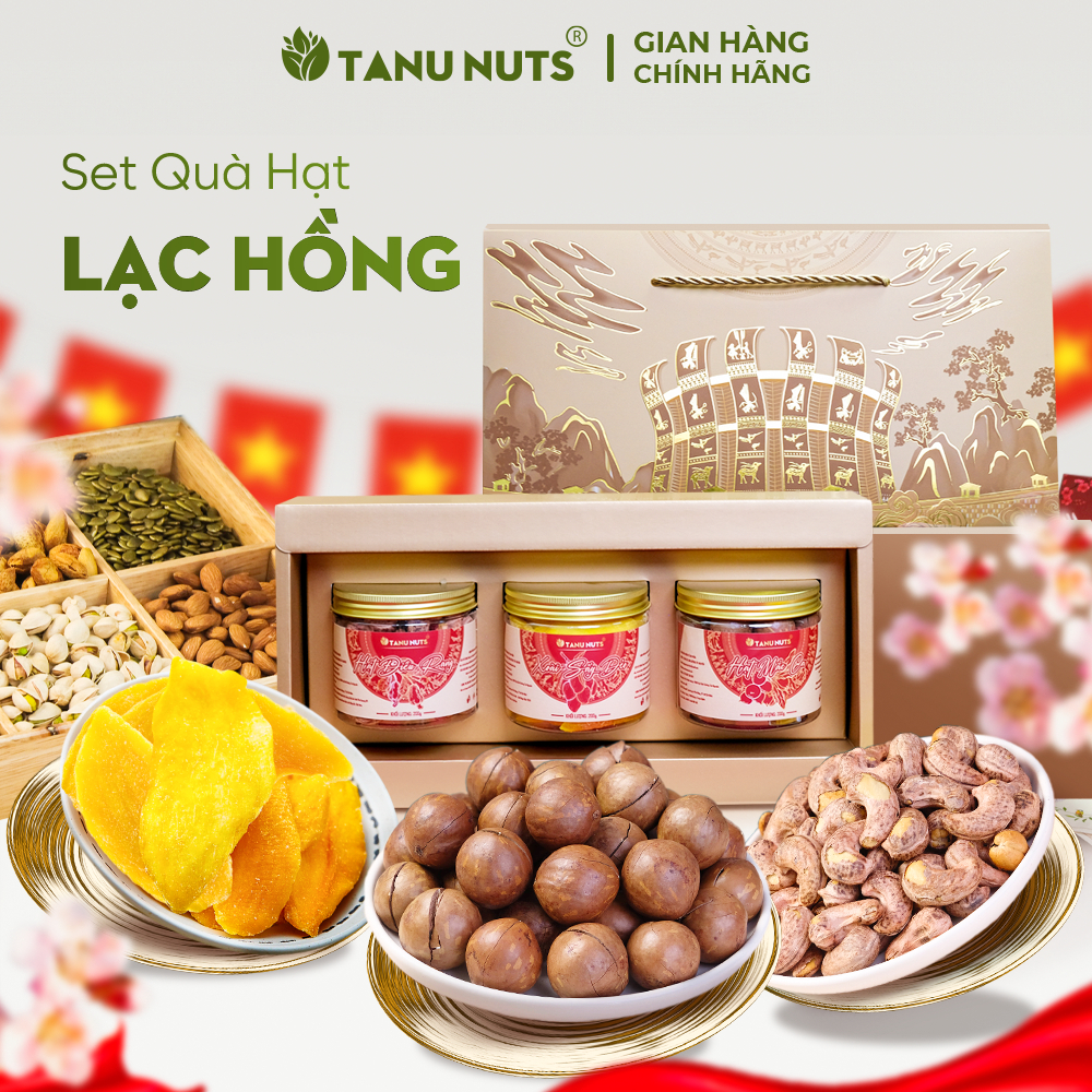 Set quà tết Lạc Hồng, set quà tặng hạt dinh dưỡng TANU NUTS sang trọng
