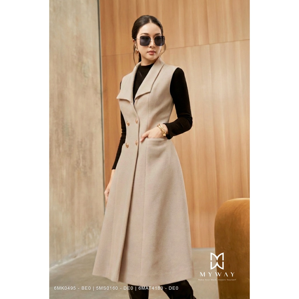 Áo Khoác Dạ Gile  Nữ MY WAY Dáng Dài Măngtô Cao Cấp 6mk0495