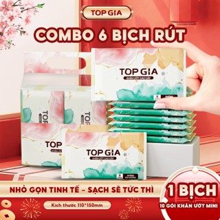  Khăn ướt mini TOPGIA cao cấp túi 10 gói 8 tờ mềm mại không mùi không parabens an toàn cho bé 