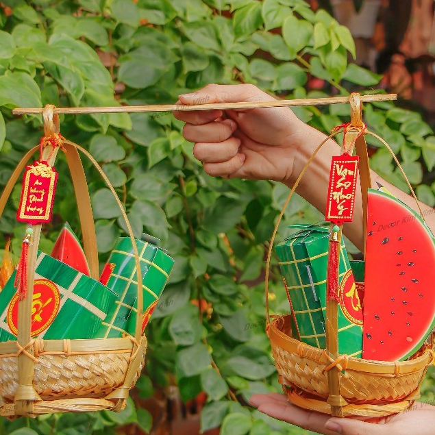 Set Quang Gánh Tre Mi Ni Trang Trí Decor Tết - set quang gánh mini - set phụ kiện decor tết