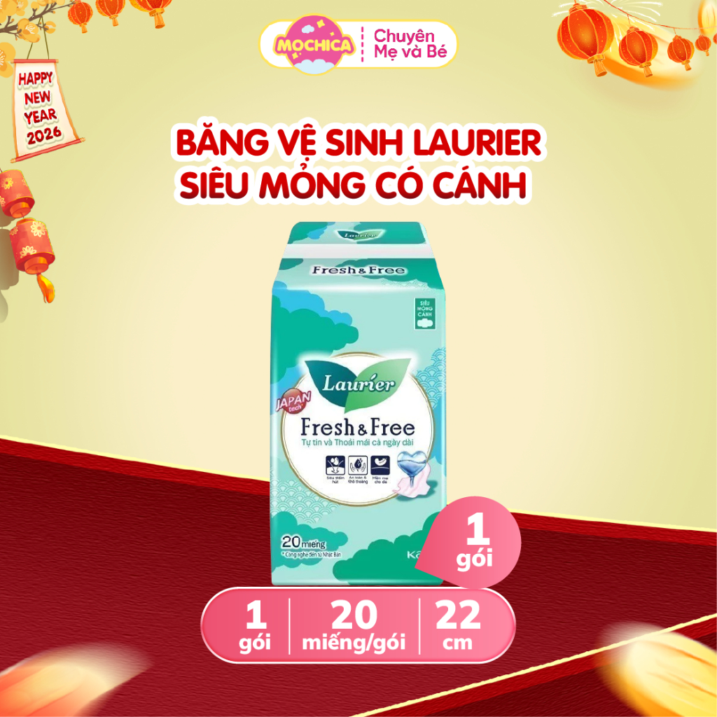 Băng Vệ Sinh Laurier Siêu Mỏng Cánh Không Mùi 20 Miếng - Mochica