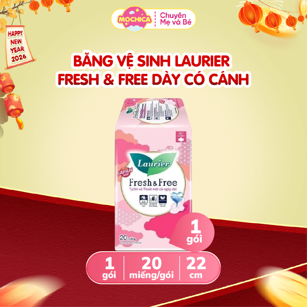 Băng vệ sinh Laurier Fresh & Free Dày Có Cánh 20M-Mochica