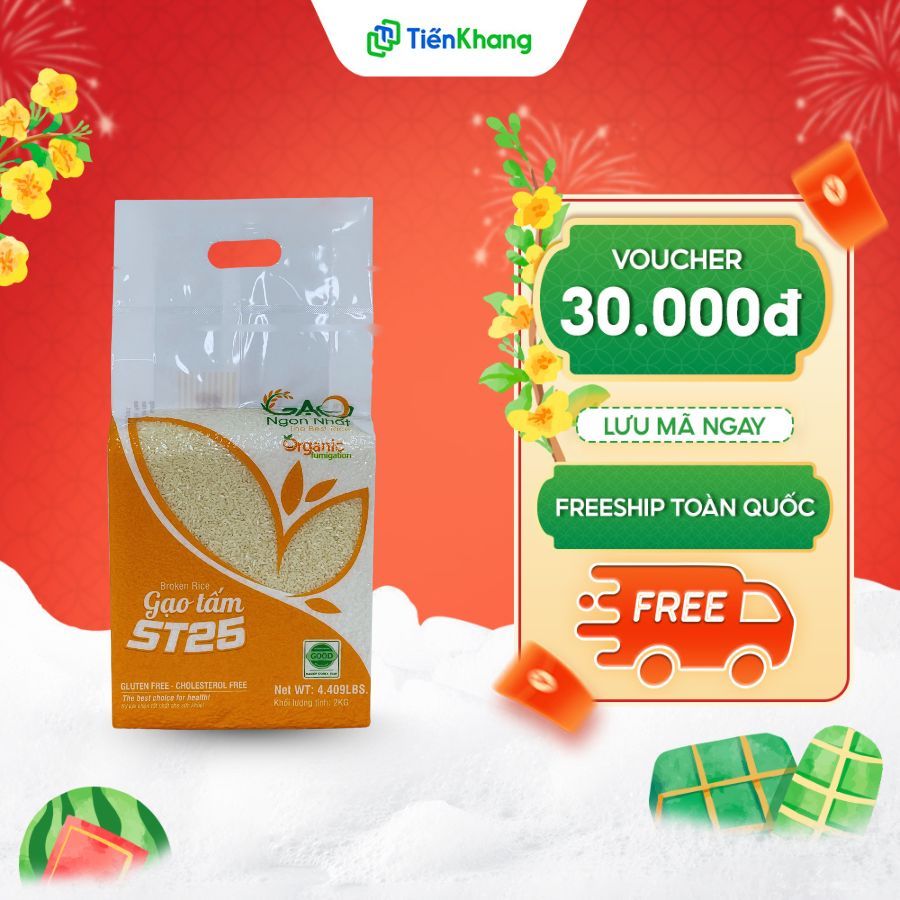 Gạo Tấm ST25 - Túi (2kg) - Gạo tấm hữu cơ 6 tháng - Cơm mềm xốp, thơm ngon đặc trưng của gạo ST25