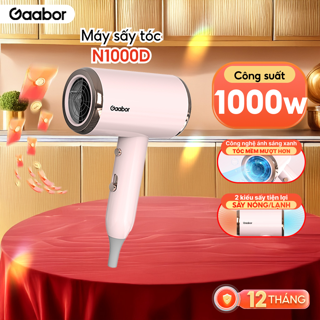 Máy sấy tóc 2 chiều nóng lạnh GAABOR N1000D ánh sáng xanh diệt khuẩn, bảo vệ tóc công suất 1000W