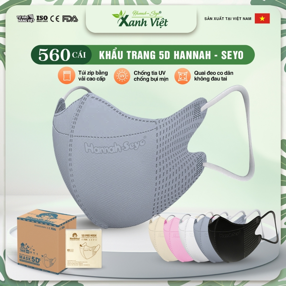 Thùng 560C khẩu trang 5D hannah seyo 3 lớp thiết kế ôm mặt bảo vệ tối ưu