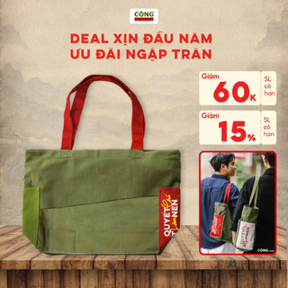  Túi vải canvas "Quyết chí ắt làm nên" nhiều ngăn quai xanh đỏ Cộng Cà Phê 