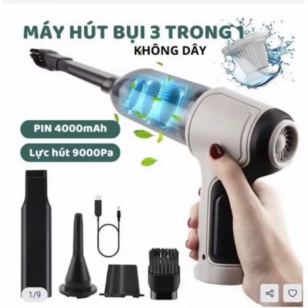 Máy Hút Bụi Cầm Tay Không Dây 3 Trong 1 – Lực Hút Mạnh 9000Pa, Pin 4000mAh