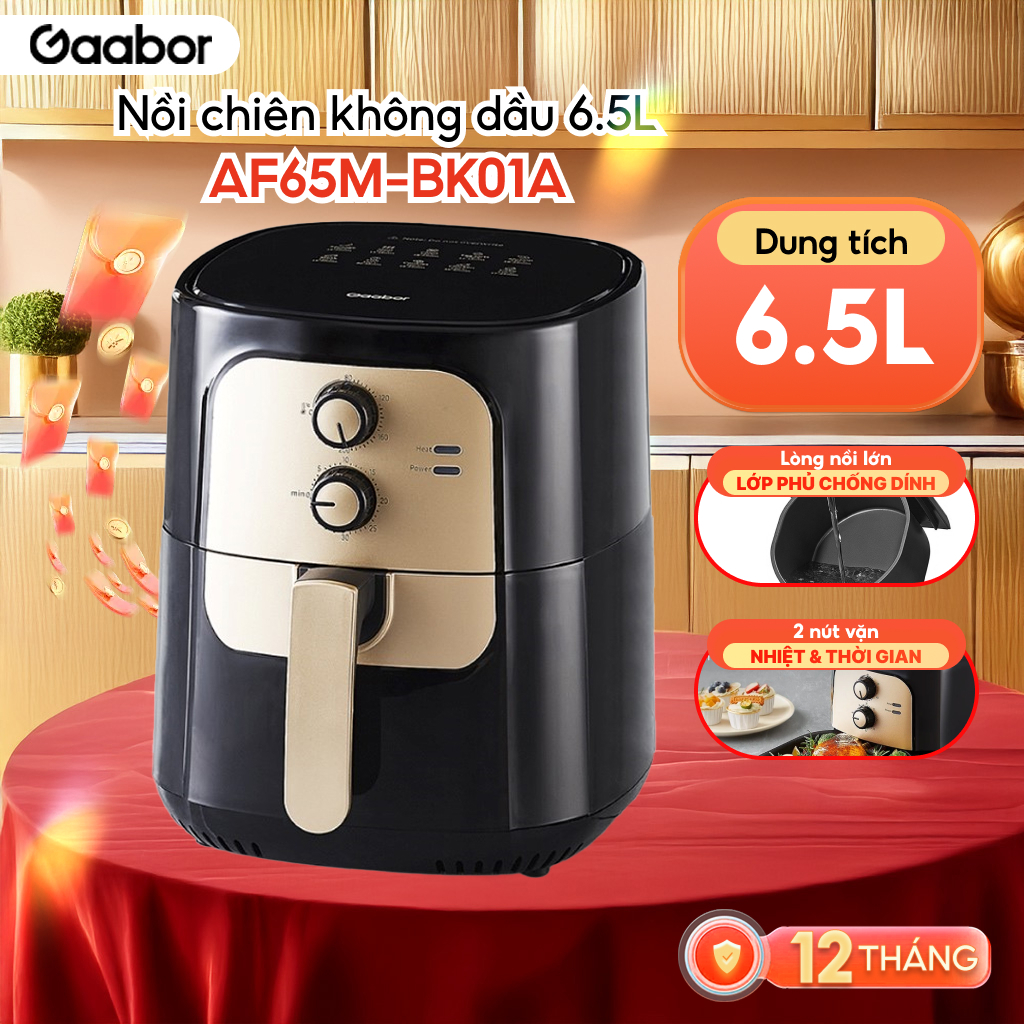 Nồi chiên không dầu GAABOR AF65M-BK01A dung tích lớn 6.5 lít, công suất 1400W đa năng có menu gợi ý