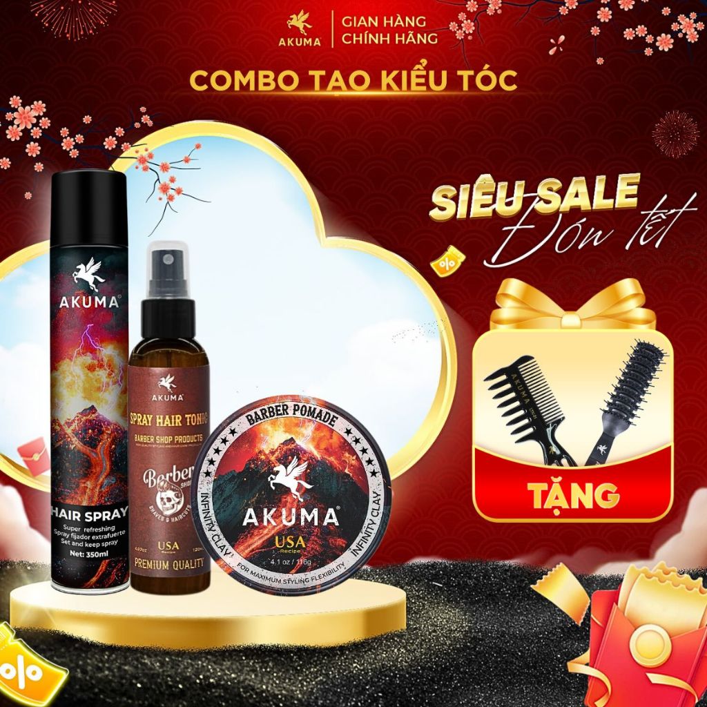 [COMBO] Sáp Vuốt Tóc, Gôm Xịt Tóc AKUMA  Giữ Nếp, Tạo Kiểu Tóc Lên Đến 10h, Hương Nước Hoa Nam