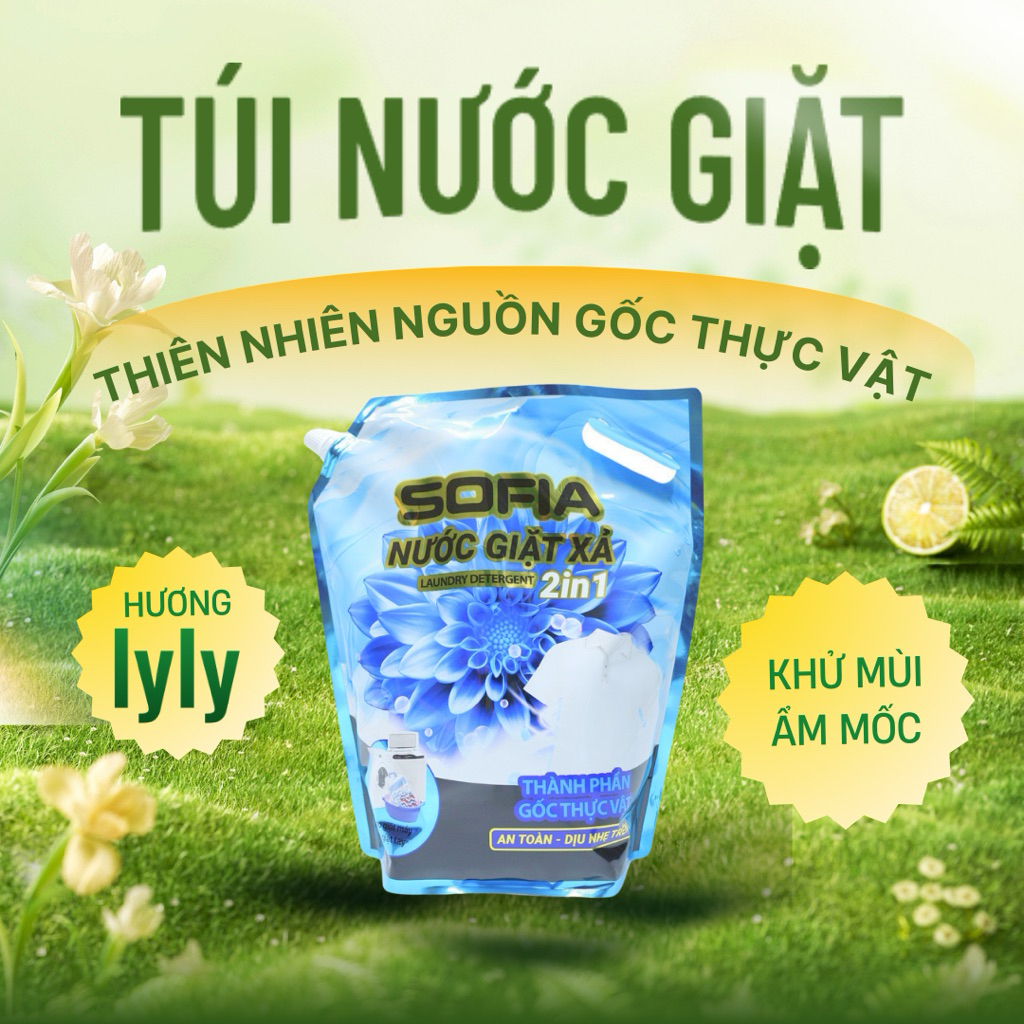 Hương ly ly Nước giặt xả 2 trong 1 Sofia 2,7KG - Bay mùi ẩm mốc mùi hôi khi phơi trong nhà, dùng giặ