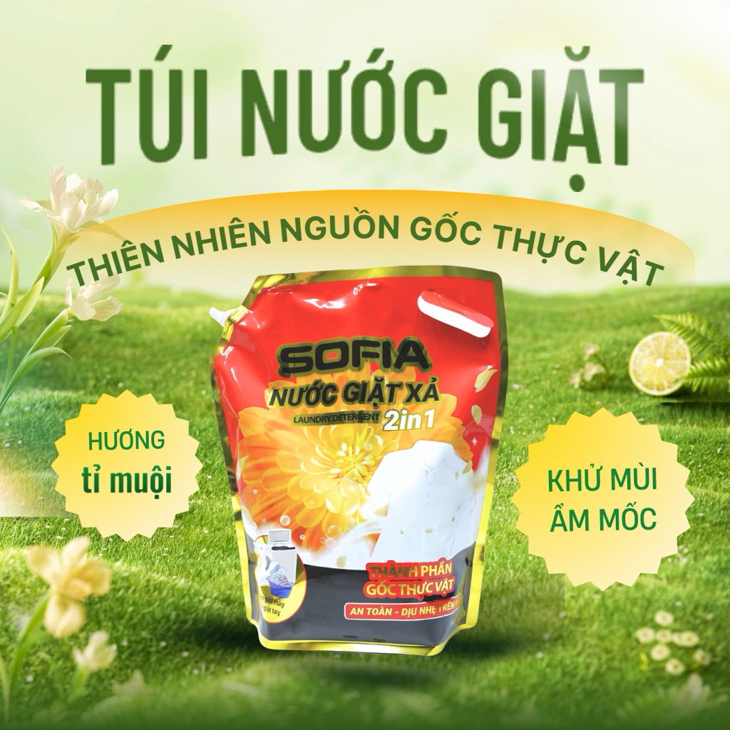 1 Túi Nước giặt xả 2 trong 1 Sofia 2,7KG - Bay mùi ẩm mốc mùi hôi khi phơi trong nhà, dùng giặt máy,
