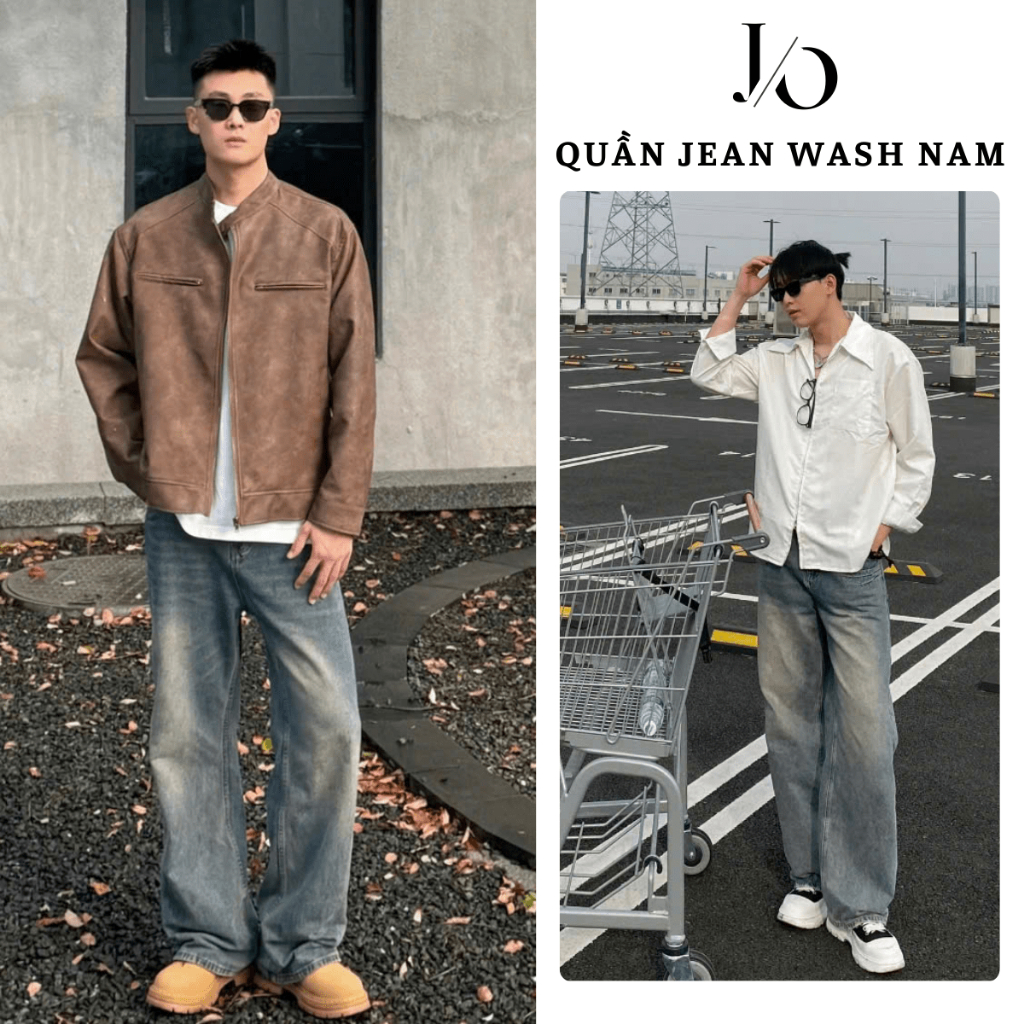 Quần Jean Nam Xanh Khói Nhạt Ống Rộng