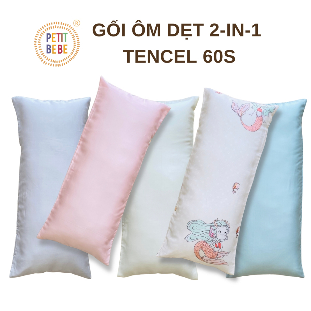 Gối ôm gối nằm 2-trong-1 cho bé tencel 60s Petit Bebe gối ôm dẹt
