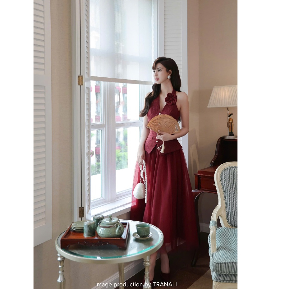 Hàng ChuẩnTrân Ali SET ÁO YẾM TWEED CV LƯỚI DÀI Trân Ali