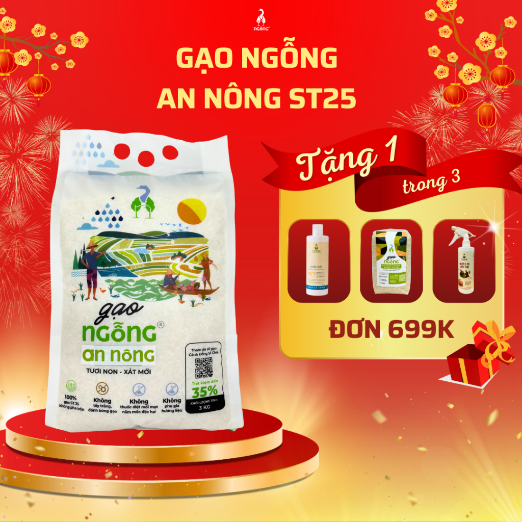 ST25 Gạo Ngỗng An Nông Thơm Dẻo 3kg - Xát Trắng/Dối/Lứt, Ngon Sạch Đưa Cơm