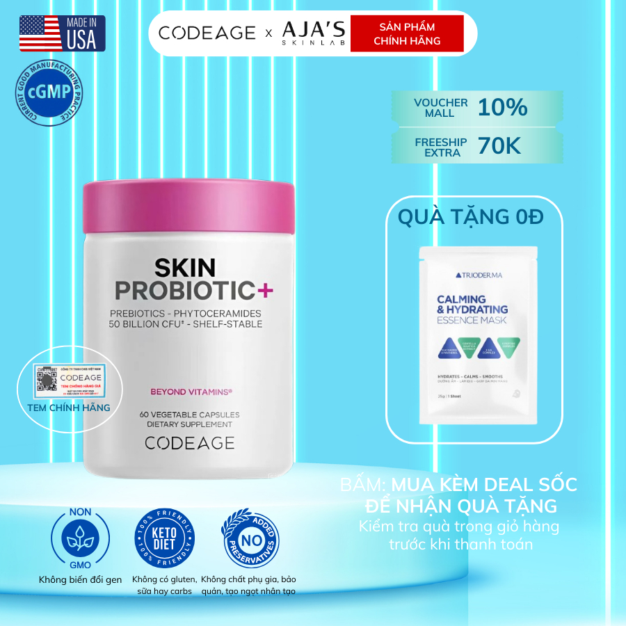 Viên uống lợi khuẩn, hỗ trợ khỏe da CodeAge Skin Probiotic 60 viên - AJA'S SKINLAB