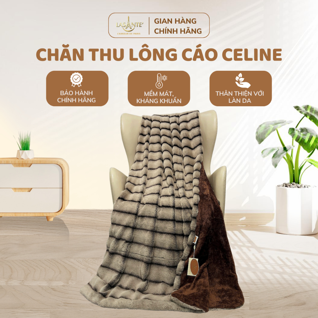 Chăn thu lông cáo 2 lớp Celine chính hãng Lasante kích thước 2mx2m3, mềm ấm, sang trọng