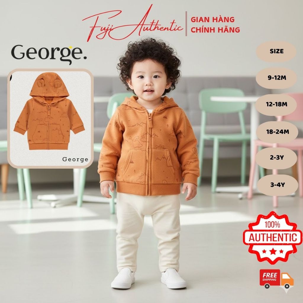 Áo khoác bé trai GEORGE Áo khoác nỉ khủng long cam GEORGE chính hãng cho bé 9 đến 18 tháng tuổi