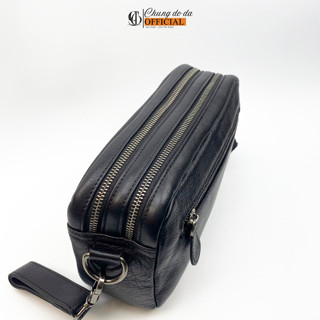 Túi Đeo Chéo Nam Da Bò Thật Nguyên Miếng Nhập Khẩu - Túi Da Nhiều Ngăn Màu Đen Cao Cấp Tặng Kèm Dây Cầm Tay S11816