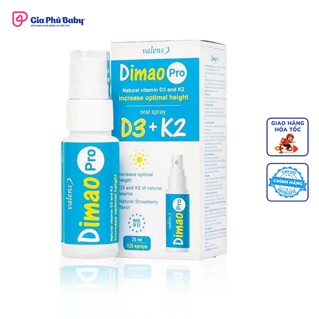 Dimao pro D3 K2 dạng xịt tăng chiều cao Valens Dimao pro Spray D3k2 hấp thu Canxi cho Bé