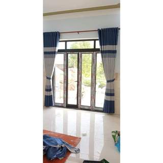 THANH LÝ RÈM vải rộng 6m cao 2m7 hoạ tiết kẻ trẻ trung và sang chảnh.