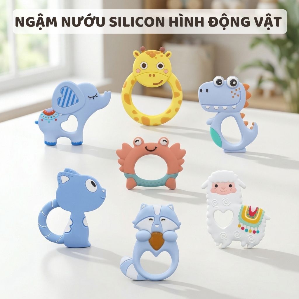 Ngậm nướu silicone hình thú - Làm chậm cơn đau và ngứa nướu khi bé mọc răng HINATA (7 con tặng hộp)
