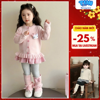  Set len thỏ nâu hồng áo babydoll phối bèo kèm quần legging xinh điệu cho bé 9-28kg set len thỏ ấm áp cho bé - TUN KIT 