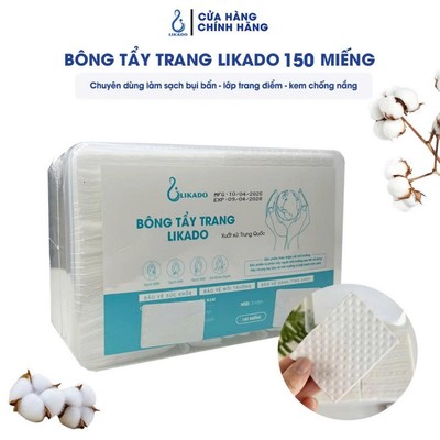 Bông tẩy trang Likado dạng hộp 150 miếng bông tự nhiên (6cm x 8cm)