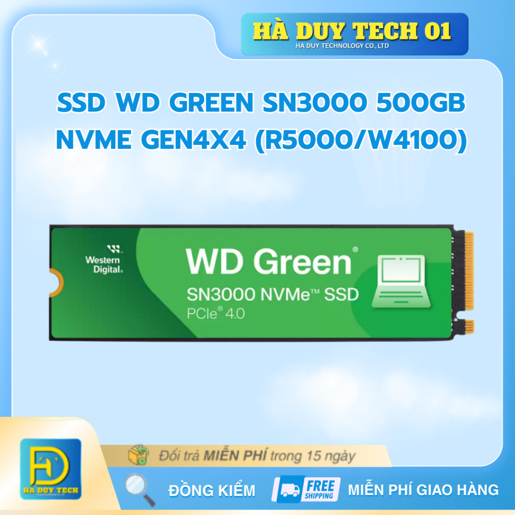 SSD WD GREEN SN3000 500GB NVME GEN4x4 (R5000/W4100) - Cam Kết Chính Hãng - BH 36T - Hà Duy Tech