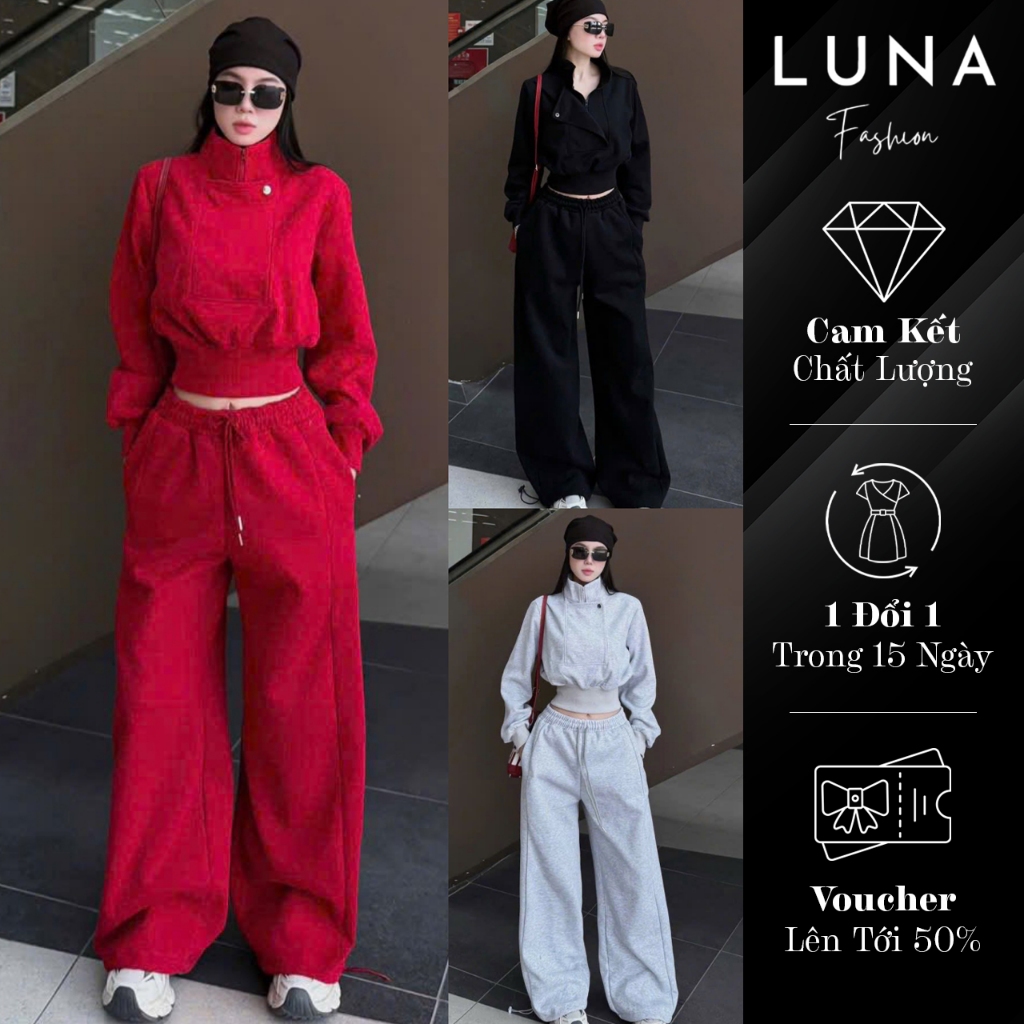 Set Bộ Nỉ Cổ Khóa Quần Rút Gấu - B99