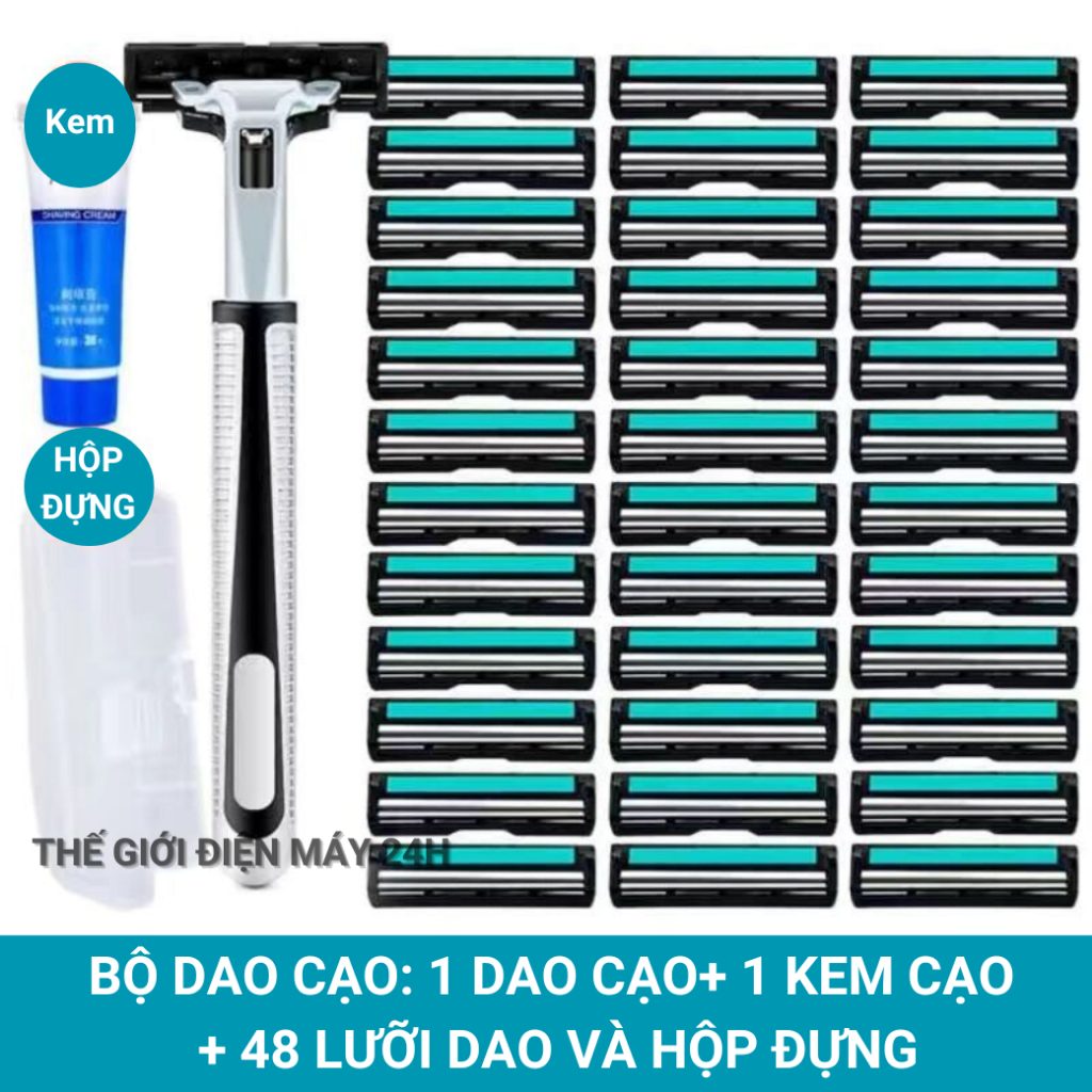 Bộ dao cạo râu và 48 lưỡi dao cạo râu thay thế, dao cạo râu chất lượng cao cấp