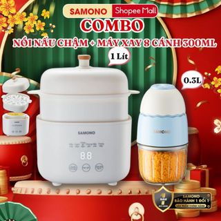  Combo nồi nấu cháo chậm Samono 1 Lít và máy xay mini ăn dặm cho bé 0.3L SW-MC200S 