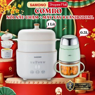   BH 1 năm  Combo nồi nấu chậm Samono SW-SC10 dung tích 1L và máy xay mini ăn dặm cho bé dao 8 lưỡi 300ml SW-MFC200 