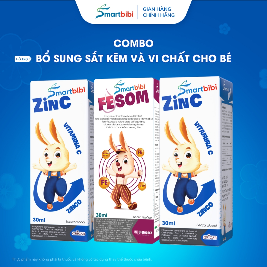 Combo Bổ Sung Sắt Kẽm Và Vi Chất Cho Bé, TPBVSK 2 Smartbibi Zin C + 1 Smartbibi Fesom