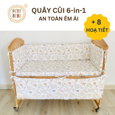 Bộ quây cũi cho bé 4 tấm 62x114cm PETIT BEBE muslin nhiều họa tiết êm ái an toàn phù hợp cũi 6-in-1