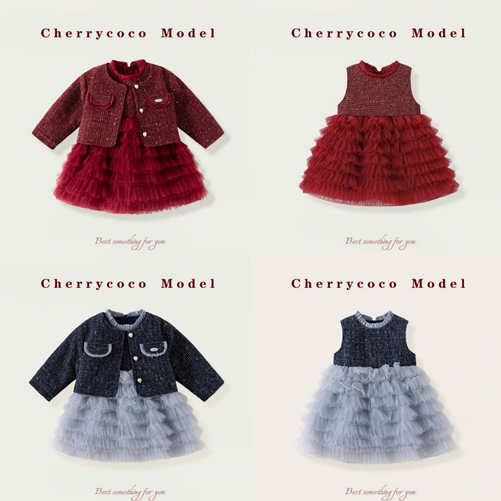 Set váy bé gái Chery Coco váy tầng + áo khoác dạ 25coco15 +25coco16