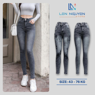  D21_Quần jean nữ dài lưng cao quần bò nữ dáng ôm big size cho 42kg đến 75kg,LEN NGUYEN STORE 